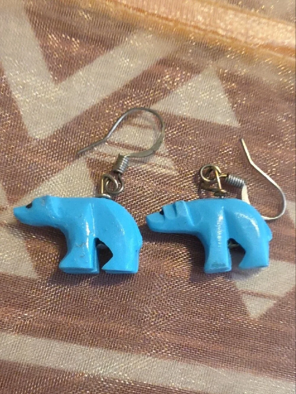 Native American Turquoise Blue Bear Dangle Earrings